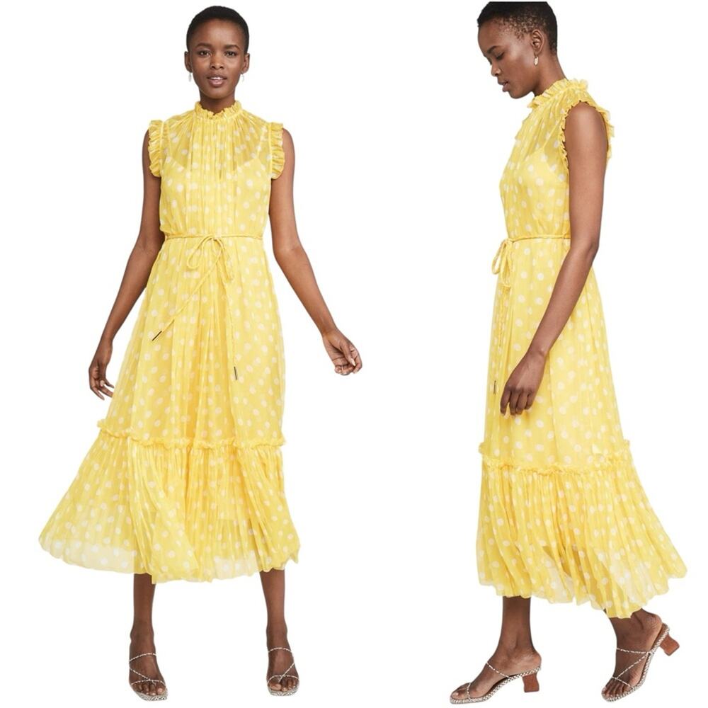 ZIMMERMANN Brightside Polka Dot Silk Chiffon Midi Dress In Sunflower Pearl Dot